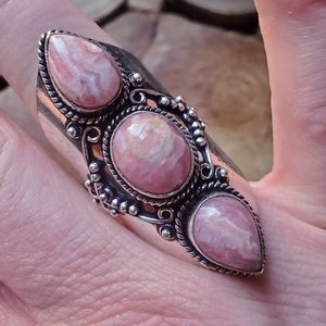 New Rhodochrosite 925 Silver Statement Ring.